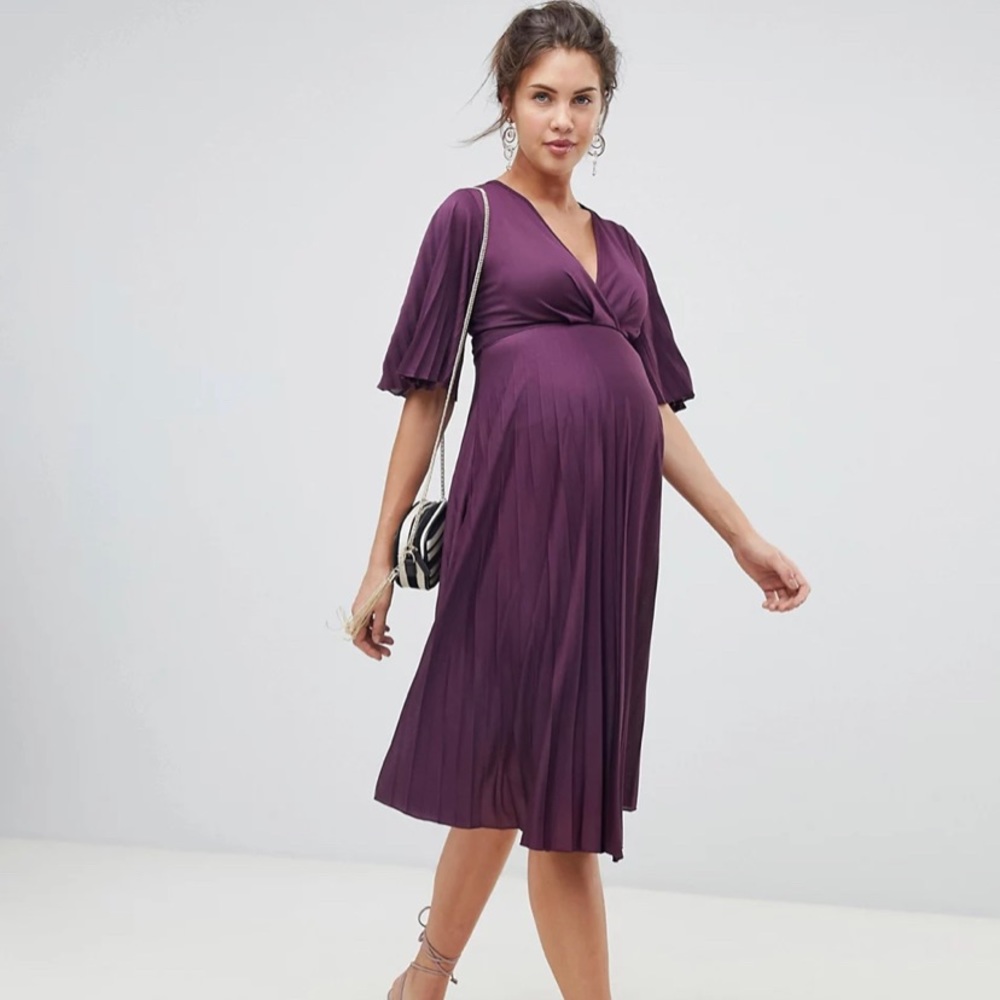 ASOS DESIGN Maternity kimono pleated midi dress